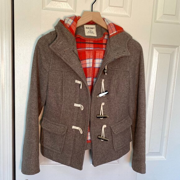 Old Navy Women's Wool Blend Brown Hooded Coat with Toggles Size XS - Picture 1 of 9